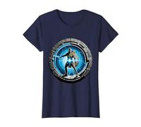 a Samurai-Warrior Stepping Thru a Star-gate to Another Realm T-Shirt, Women, Navy Blue, Large