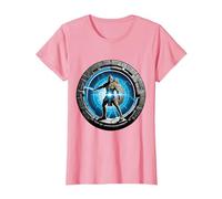 a Samurai-Warrior Stepping Thru a Star-gate to Another Realm T-Shirt, Women, Pink, Large