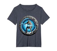 a Samurai-Warrior Stepping Thru a Star-gate to Another Realm T-Shirt, Women's Plus, Heather Blue, 5X