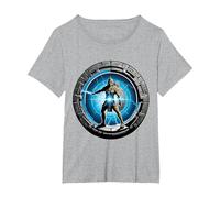 a Samurai-Warrior Stepping Thru a Star-gate to Another Realm T-Shirt, Women's Plus, Heather Grey, 1X
