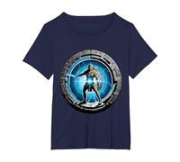 a Samurai-Warrior Stepping Thru a Star-gate to Another Realm T-Shirt, Women's Plus, Navy Blue, 1X