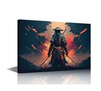 A Samurai with a Katana Wall Art Warrior Poster Prints on Canvas 1 Piece Warrior Canvas Wall Decor Home Decoration for Living Room Office Bathroom Framed Ready to Hang (24''Wx 36''H)