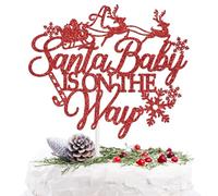 A Santa Baby is on the Way Cake Topper, Sweet Little Snowflake, Xmas Christmas Baby Shower Winter Merry Little Boy Girl First Birthday Party Decorations Supplies, Red Glitter