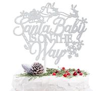 A Santa Baby is on the Way Cake Topper, Sweet Little Snowflake, Xmas Christmas Baby Shower Winter Merry Little Boy Girl First Birthday Party Decorations Supplies, Silver Glitter