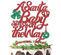 A Santa Baby is on the Way Cake Topper, Welcome Merry Little One, Xmas Christmas Baby Shower Winter Boy Girl First Birthday Party Decorations Supplies, Red and Green Glitter