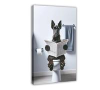 A Scottish Terrier Reading A Newspaper on The Toilet Canvas Poster Wall Art Decor Print Picture Paintings for Living Room Bedroom Decoration 12x18inch(30x45cm)