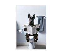 A Scottish Terrier Reading A Newspaper on The Toilet Canvas Poster Wall Art Decor Print Picture Paintings for Living Room Bedroom Decoration 16x24inch(40x60cm)