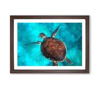 A Sea Turtle in Abstract Framed Print | A2 Walnut Framed Wall Art | Ready to Hang | Abstract Animal Picture | Living Room Bedroom Lounge Office