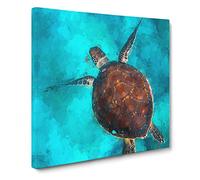A Sea Turtle in Abstract Modern Canvas Wall Art Print Ready to Hang, Framed Picture for Living Room Bedroom Home Office Décor, 20x20 Inch (50x50 cm)