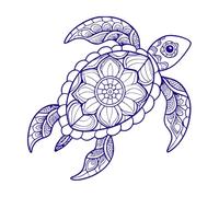 a sea Turtle with a Shell Cove in Mandala Patterns Including Floral and Geometric Shapes The Fine Carving Decals 54.6x54.6cm Can Modify and add Information DarkBlue
