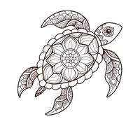 a sea Turtle with a Shell Cove in Mandala Patterns Including Floral and Geometric Shapes The Fine Carving Decals 67.2x67.2cm Self Adhesive Coffee