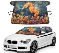 A Seahorse On A Starfish Print Car Windshield Cover For Ice And Snow Universal Fit For Most Cars Multifuntional Ice Protector Keep Snow Frost Off