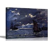 A Seascape, Shipping by Moonlight By Claude Monet Canvas Prints Wall Decor Oil Painting reproduction Home Office Wallart Pictures 76 x 50cm (30 x 20 inches)