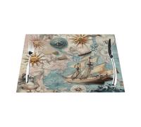 A Set of 1/4/6 Piece Place Mats PVC Woven Table Mat Suitable For Kitchen Dining Tables, Indoor/Outdoor Washable Heat-resistant Anti Slip Sea Map Placemats