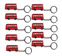 A Set of 10 Classic London Red Double-Decker Bus Keychain - Durable Metal Keyring, Perfect British Souvenir & Gift, Authentic 3D Die-Cast Design, Collectible UK Charm