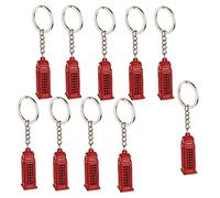 A Set of 10 Classic Red Telephone Box Keychain - Elegant Die-Cast Metal London Key Ring, British Phone Booth Souvenir, Charming UK Collectible Keychain