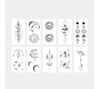 A Set Of 10 Sun, Moon, Stars, Collarbone, Black And White Sun, Moon And Planet Waterproof Tattoo Stickers Temporary Tattoos Fake Tattoo