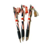 A set of 3 Beautiful Iconic London Charm Pens with Silver Clasp and Union Jack Barrell