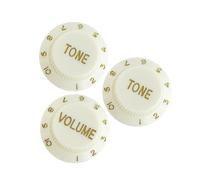 A Set Of 3 Professional Replacement Plastic Tone And Volume Control Knobs For Electric Guitars Guitar Knobs For Adult Beginners(Vintage Wh Gold)