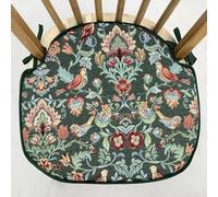 A SET OF 4 FOREST GREEN WILLIAM MORRIS STYLE TAPESTRY WEAVE SPINDLE BACK SHAPED CHAIR SEAT PADS (For Seats Approx. 17" Wide X 15" Deep)