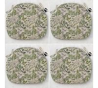 A SET OF 4 GREEN & GREY FLORAL/FERNS SPINDLE BACK SHAPED CHAIR SEAT PADS (For Seats Approx. 17" Wide X 15" Deep) (44_x_38_cm)
