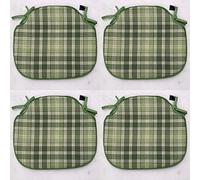A SET OF 4 LIGHT GREEN HIGHLANDER TARTAN CHECK SPINDLE BACK SHAPED CHAIR SEAT PADS (For Seats Approx. 17" Wide X 15" Deep)