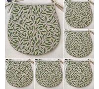 A SET OF 6 GREEN LEAVES PRINT TIE ON CHAIR SEAT PADS (FOR SEATS APPROX. 14” X 14”) 36cms x 36cms