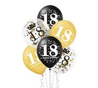 A set of balloons for 18th birthday, black and gold, 30cm, 6 pcs.