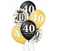 A set of balloons for 40th birthday, black and gold, 30cm, 6 pcs.