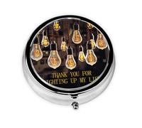 A Set of Light Bulbs Hanging with Text Pill Box Metal Round Small Pill Case Cute 3 Compartment Pill Organizer Portable Travel Pillbox Mini Pill Container Holder for Daily Medicine Supplement Vitamin