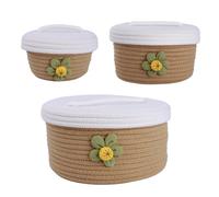 A Set of Three Large Covered Storage Baskets, Handmade Woven Fresh Style Desktop Decoration, Organizing Household Miscellaneous Items