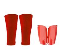 A Set Soccer Shin Guard Adults Socks with Pocket Shields Legging Cover Sleeves Protective Gear for Boys(Red Set,L(Over 14))