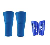 A Set Soccer Shin Guard Adults Socks with Pocket Shields Legging Cover Sleeves Protective Gear for Boys(Blue2 Set,M(8-13Y))