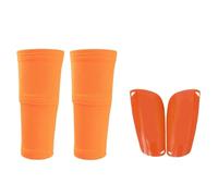 A Set Soccer Shin Guard Adults Socks with Pocket Shields Legging Cover Sleeves Protective Gear for Boys(Orange1 Set,L(Over 14))