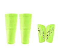 A Set Soccer Shin Guard Adults Socks with Pocket Shields Legging Cover Sleeves Protective Gear for Boys(Bright green2 Set,L(Over 14))