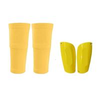 A Set Soccer Shin Guard Adults Socks with Pocket Shields Legging Cover Sleeves Protective Gear for Boys(Yellow Set,M(8-13Y))