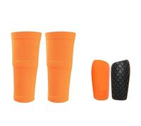 A Set Soccer Shin Guard Adults Socks with Pocket Shields Legging Cover Sleeves Protective Gear for Boys(Orange3 Set,M(8-13Y))