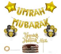 A Set Umrah Mubarak Decoration Party Banner, 40Pcs Black Gold Ramadan Decorations Party Star Balloon for Ramadan Decor Supplies,Umrah Mubarak Balloons (Champagne Gold)