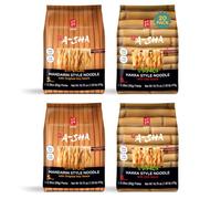 A-SHA Healthy Asian Instant Noodles with Sauce Pack, Pantry, Vegan, Air Dried, Protein Rich, Ideal for Ramen, Roasting, Wok, 2 Flavors, 0.5kg (Pack of 4)