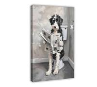 A Sheep-shaped Poodle Was Sitting on The Toilet Seat Reading A Newspaper. Canvas Poster Bedroom Decor Landscape Office Room Decor Gift 24" L X 36" W