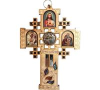 A Sher's creations Large Wood Jerusalem Cross Wall Decor Hanging Housewarming Orthodox Gr hristian Religious Charm Icon Gift Holy water Earth