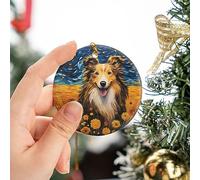A Shetland Sheep Dog Keepsake With Ribbon Memorial Ceramic Crimbo Baubles