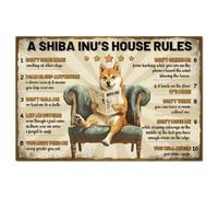 A Shiba Inu S House Rules Tin Sign Dog Metal Vintage Funny Wall Decor Signs for Home Farm Bar Coffee Shop Club Decoration 8x12 Inch