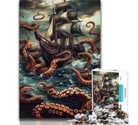 A Ship Entangled in Tentacles 1000 Piece Jigsaw Puzzles for Adults & Teens,Help The Brain Exercise Addictive Toys to Cultivate Patience A Work of Art (38x26cm)