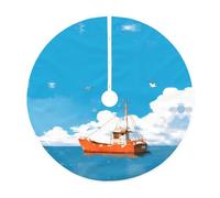 A Ship On The Sea Surface Christmas Tree Skirt - Festive Printed Holiday Decor With Premium Linen-Like Fabric For Christmas, New Year & Halloween Celebrations