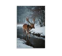 A Sika Deer Steps through The Newly Thawed Stream, Antlers Hung with Ice Spikes, Willow Branches Sprouting New Buds on The Bank Fashionable Wall Decor - Hanging Art Poster And Mural24x36inch(60x90cm)