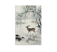 A Sika Deer Steps through The Newly Thawed Stream, Antlers Hung with Ice Spikes, Willow Branches Sprouting New Buds on The Bank Trendy Hanging Wall Art Decorative Mural Poster20x30inch(50x75cm)