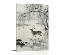 A Sika Deer Steps through The Newly Thawed Stream, Antlers Hung with Ice Spikes, Willow Branches Sprouting New Buds on The Bank Trendy Hanging Wall Art Decorative Mural Poster20x30inch(50x75cm)