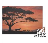 A Silhouette of An African Tree, A Lioness, And Two Cubs Jigsaw Puzzles Challenge Toy Educational Games Home Decoration for Adults& Teenager Age 14 Years Up 1000pcs (75x50cm)