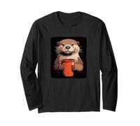 A Silly Otter Taking a Sip for Otters and Cups Lovers Long Sleeve T-Shirt